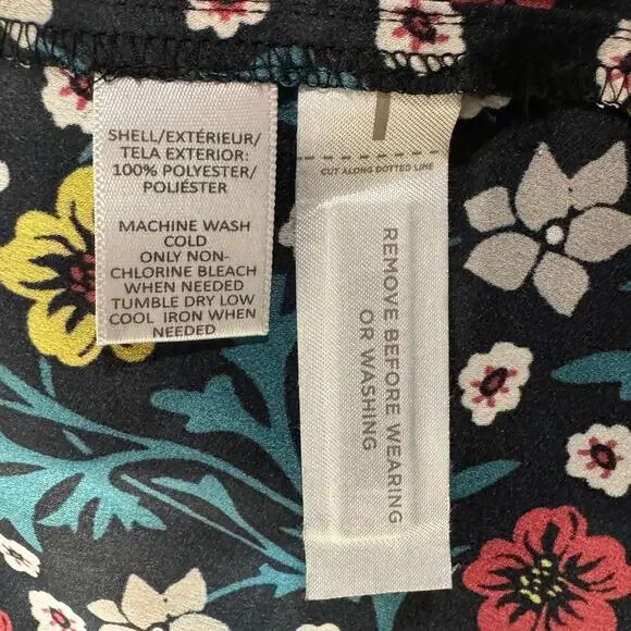 Ann Taylor LOFT Medium Dress Floral Long Sleeve Partial Button Thin Belt Black - Picture 8 of 8